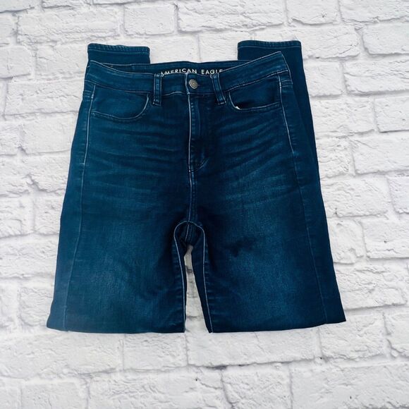 American‎ Eagle Jeans Women 4 Regular Blue Dark Wash Super High Rise Jegging - Picture 2 of 11